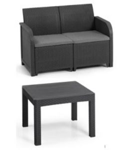 Tilbud: Keter - Rosalie 2 Seater Lounge Sofa With Table - Graphite/Cool Grey - Bundle kr 2498 på Coolshop