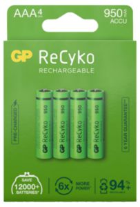 Tilbud: Oppladbare batterier AAA / HR3, 950 mAh GP ReCyko, 4-pakning kr 129,9 på Clas Ohlson