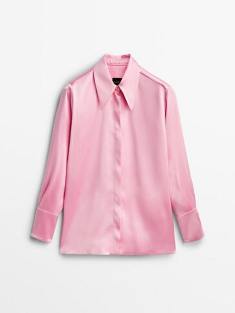 Tilbud: Pink Satin Shirt -Studio kr 2299 på Massimo Dutti