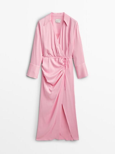 Tilbud: Long Pink Dress With Gathered Detail - Studio kr 2599 på Massimo Dutti